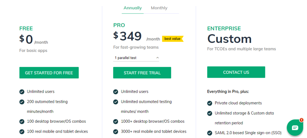 Testsigma pricing