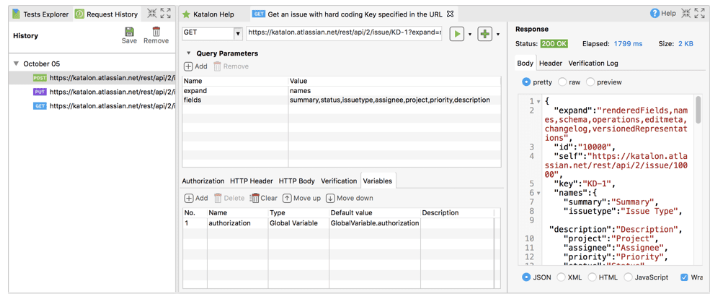 katalon API testing