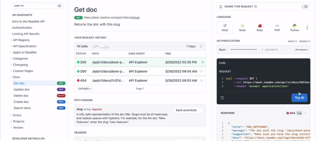 ReadMe dashboard