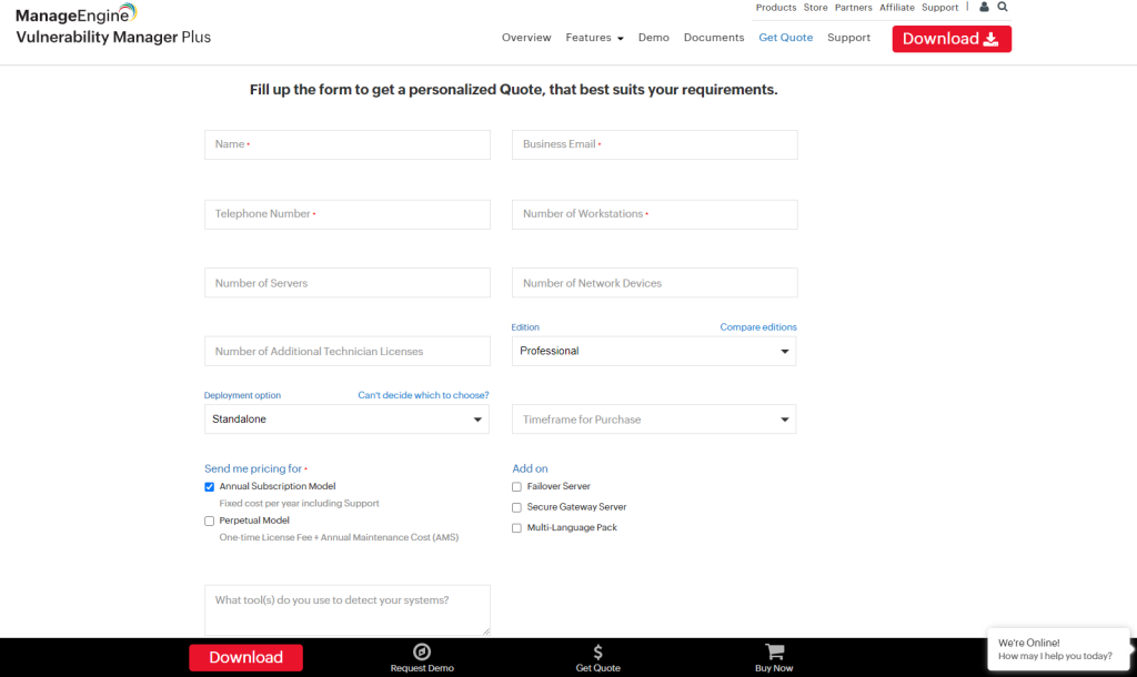 ManageEngine Vulnerability plus pricing