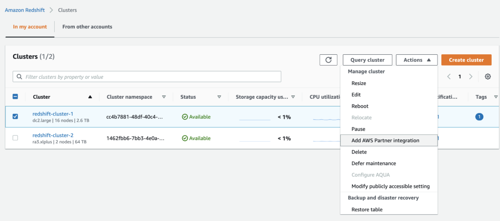 amazon redshift Integration