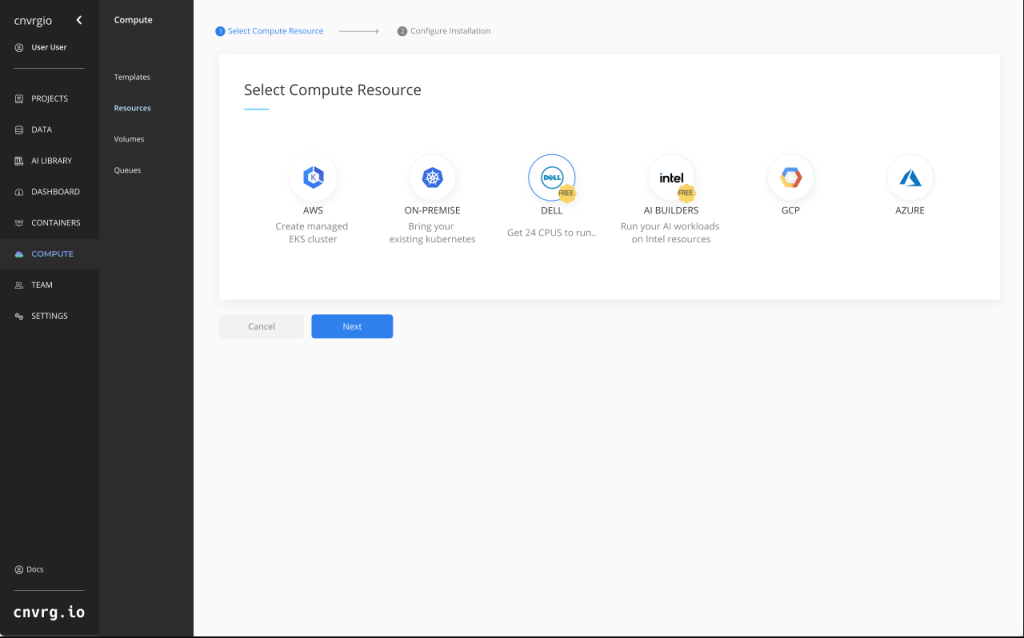 cnvrg.io dashboard
