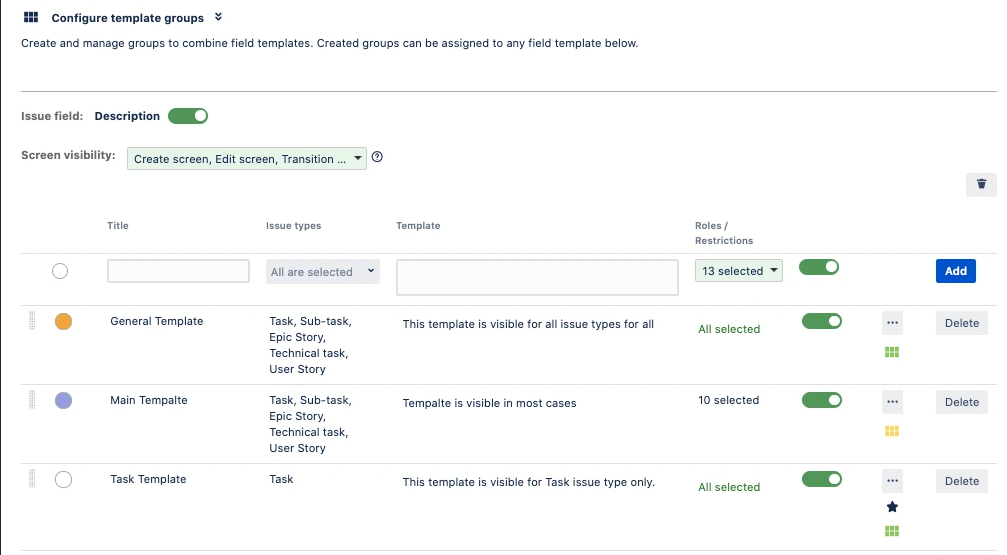 jira Customizable Templates