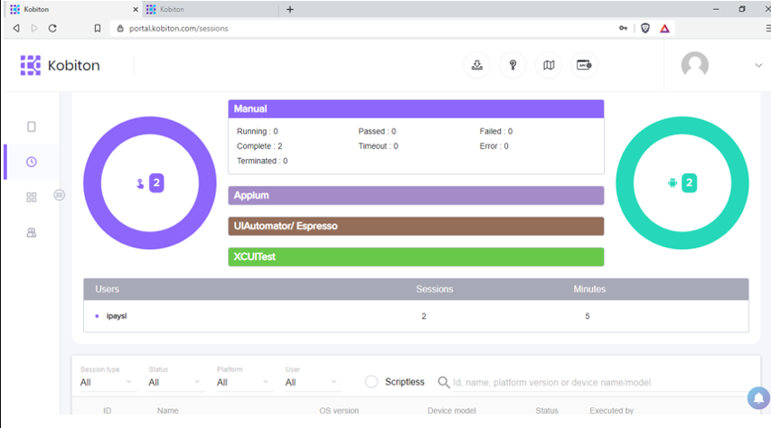 kobiton dashboard