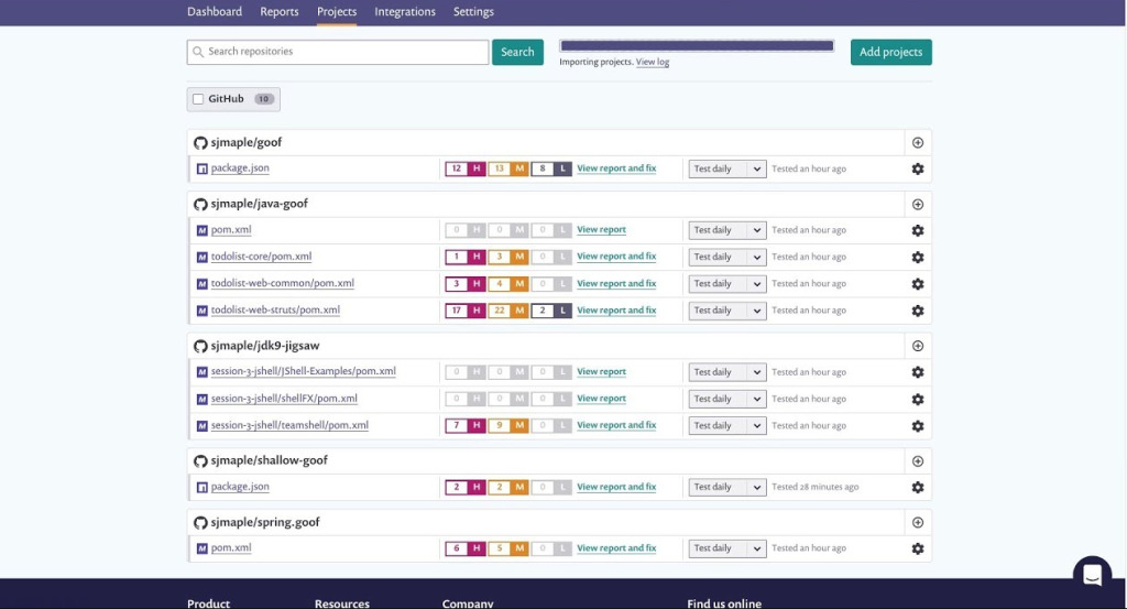 snyk dashboard