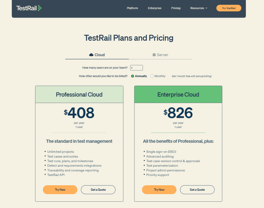 testrail pricing