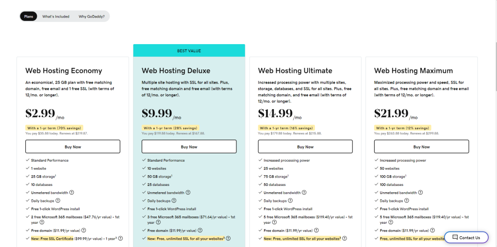 GoDaddy pricing