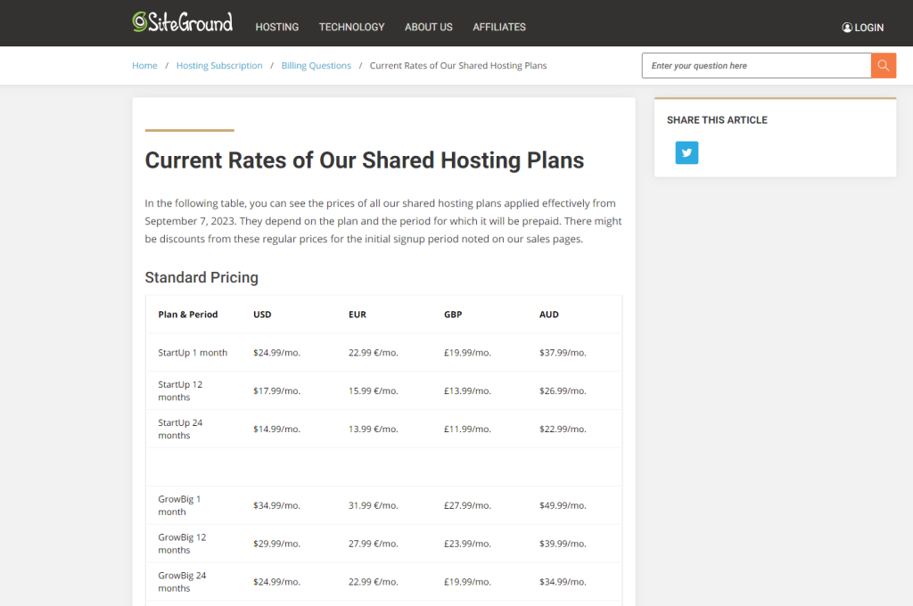 siteground pricing