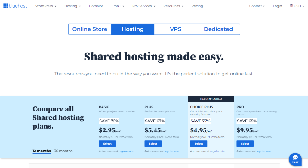 Blue Host pricing